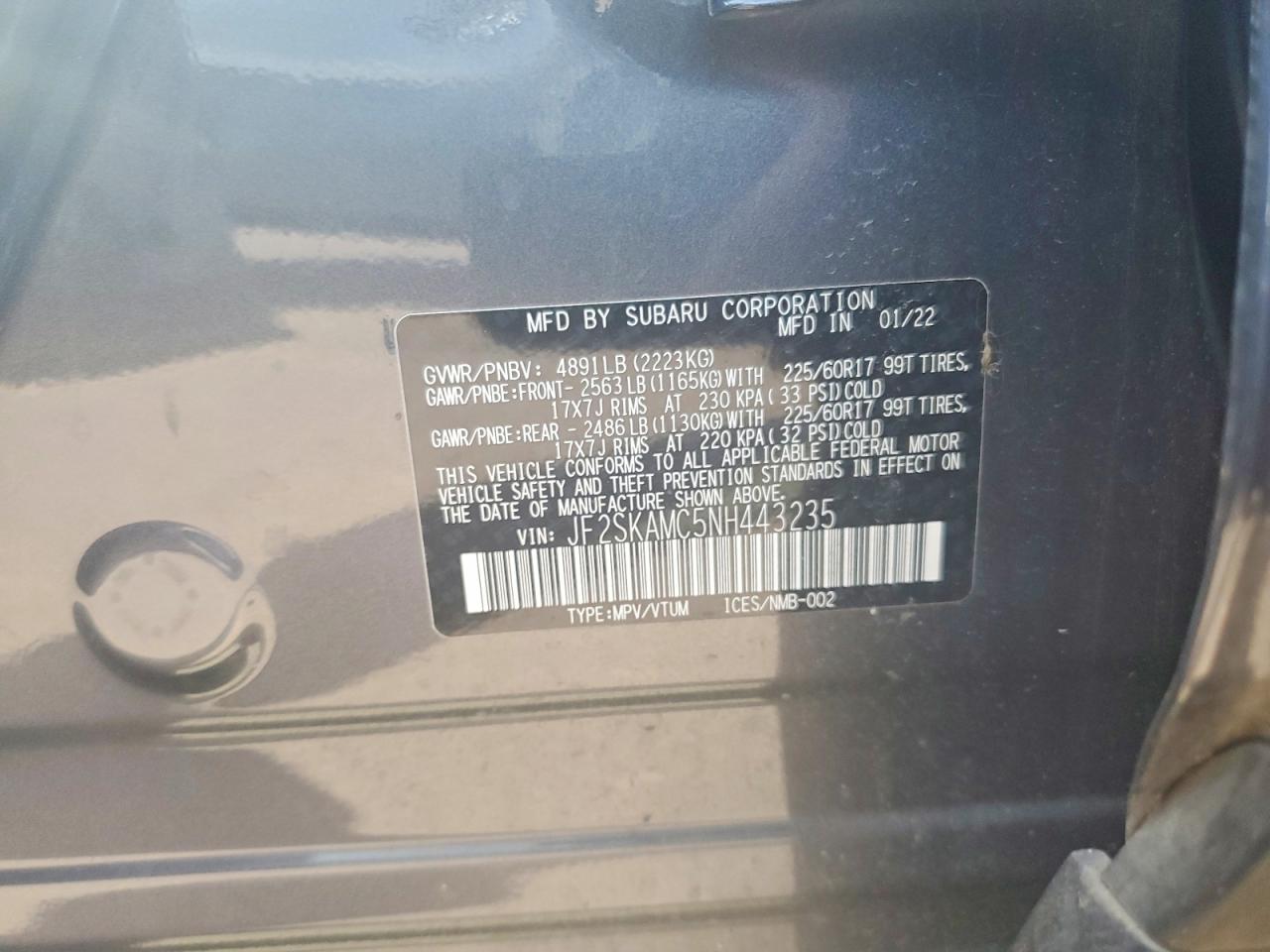2022 Subaru Forester Wilderness Charcoal vin: JF2SKAMC5NH443235