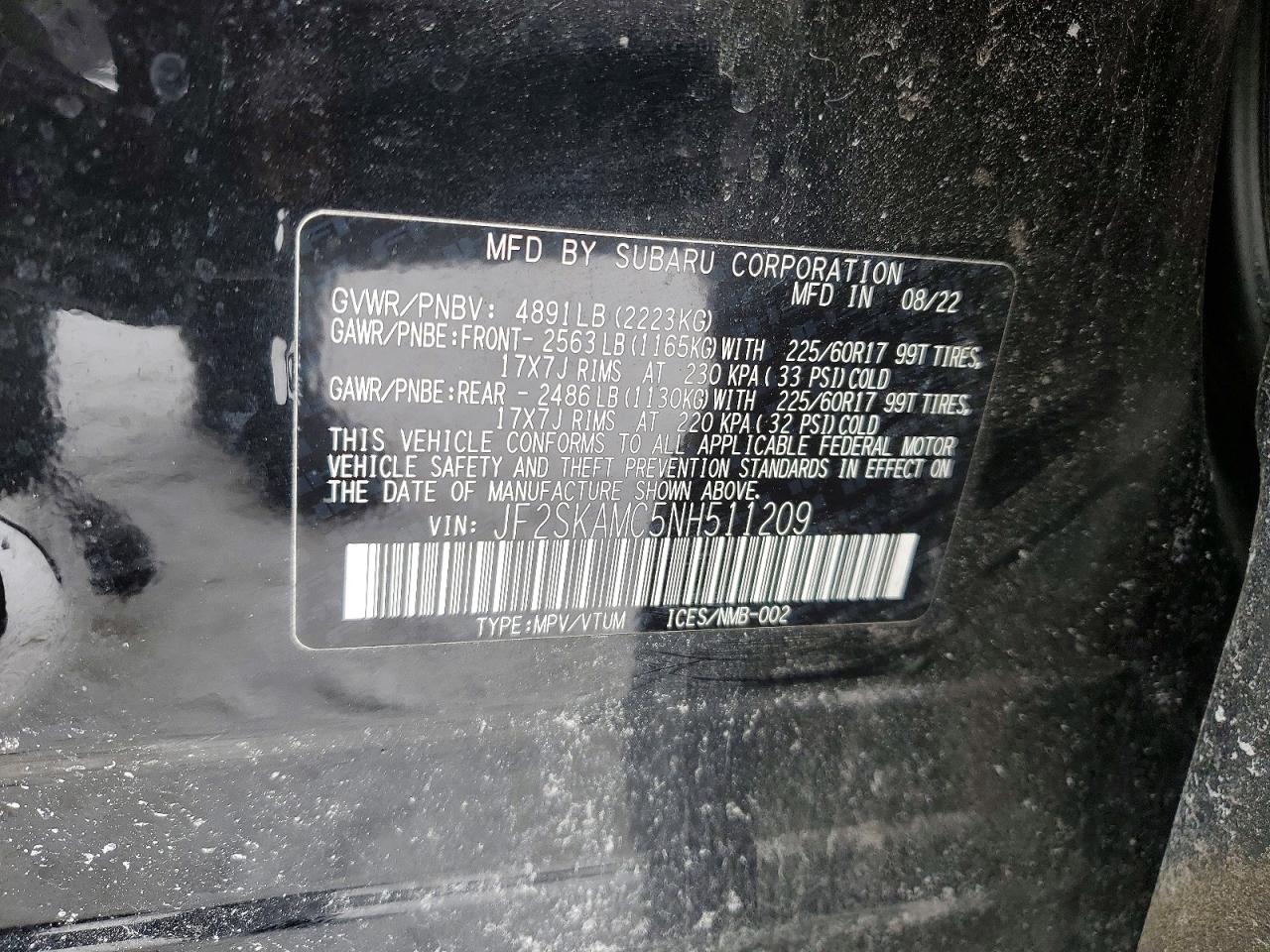 2022 Subaru Forester Wilderness Black vin: JF2SKAMC5NH511209