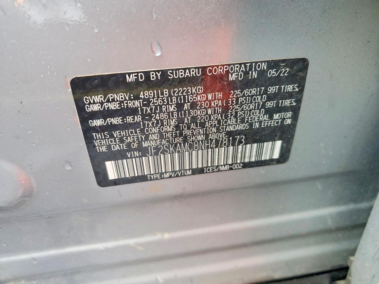 2022 Subaru Forester Wilderness Gray vin: JF2SKAMC8NH478173