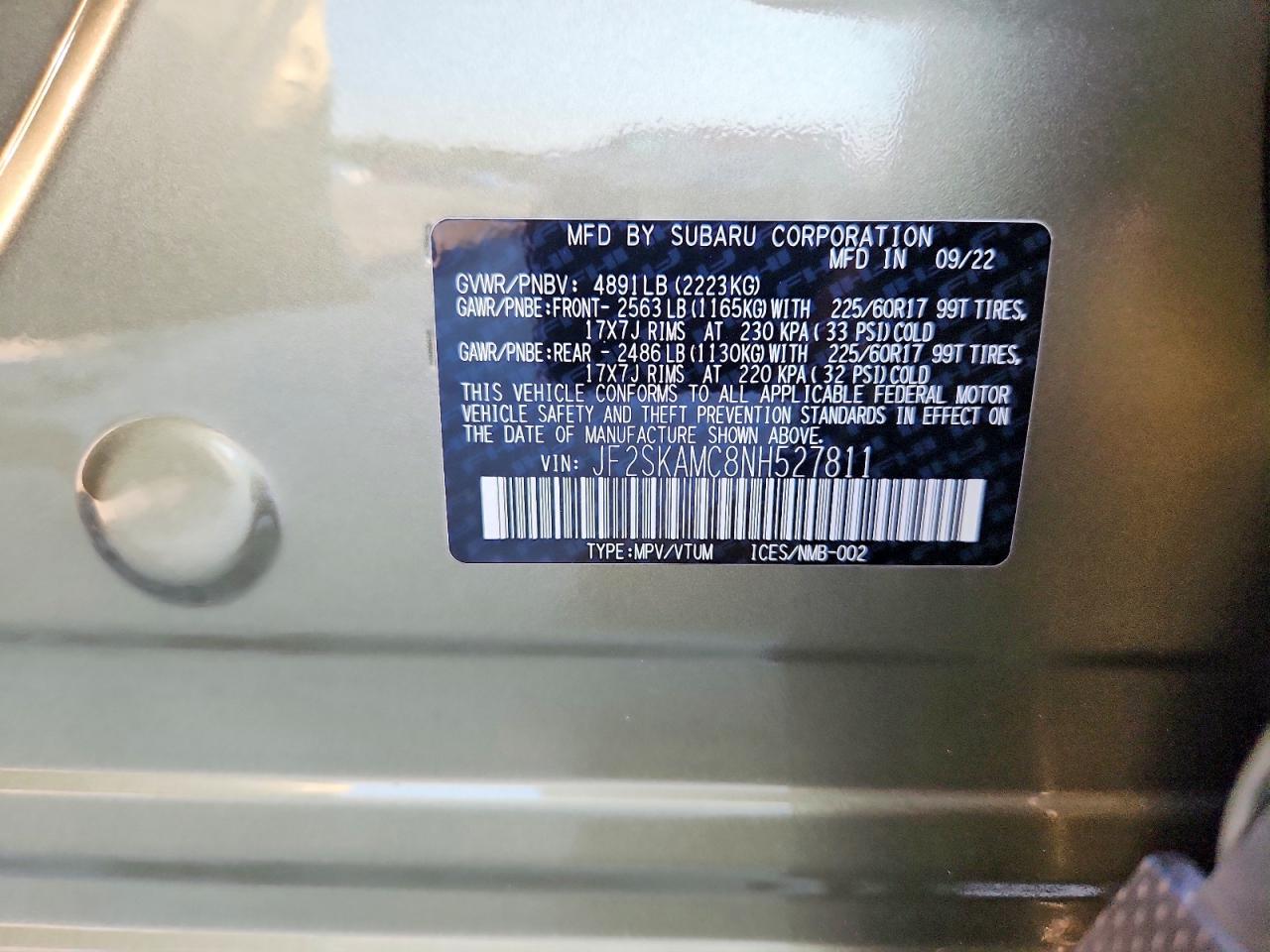 2022 Subaru Forester Wilderness Green vin: JF2SKAMC8NH527811