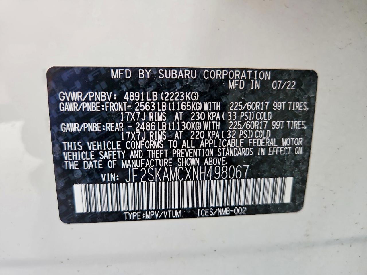 2022 Subaru Forester Wilderness White vin: JF2SKAMCXNH498067