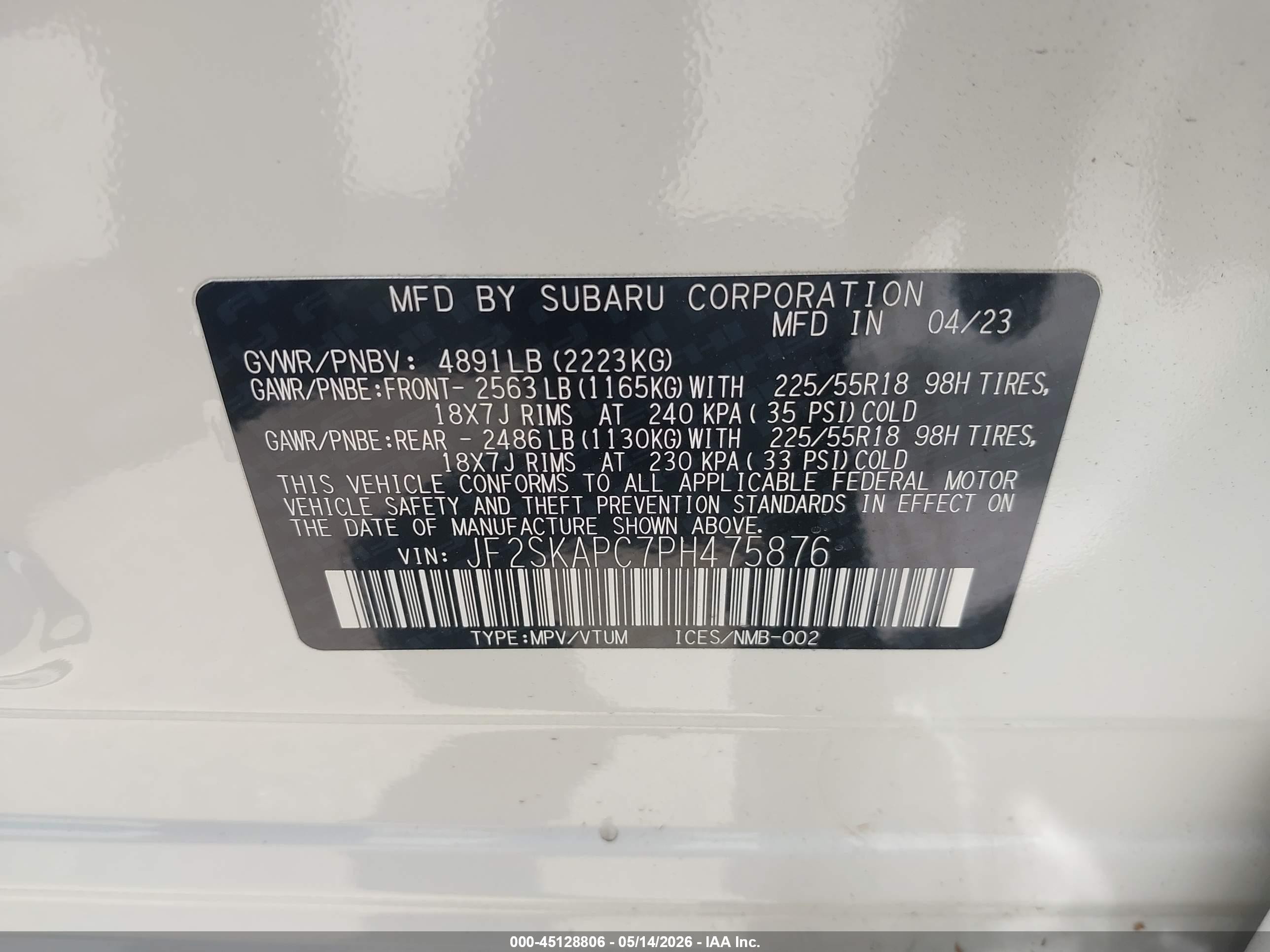 2023 Subaru Forester Limited White vin: JF2SKAPC7PH475876