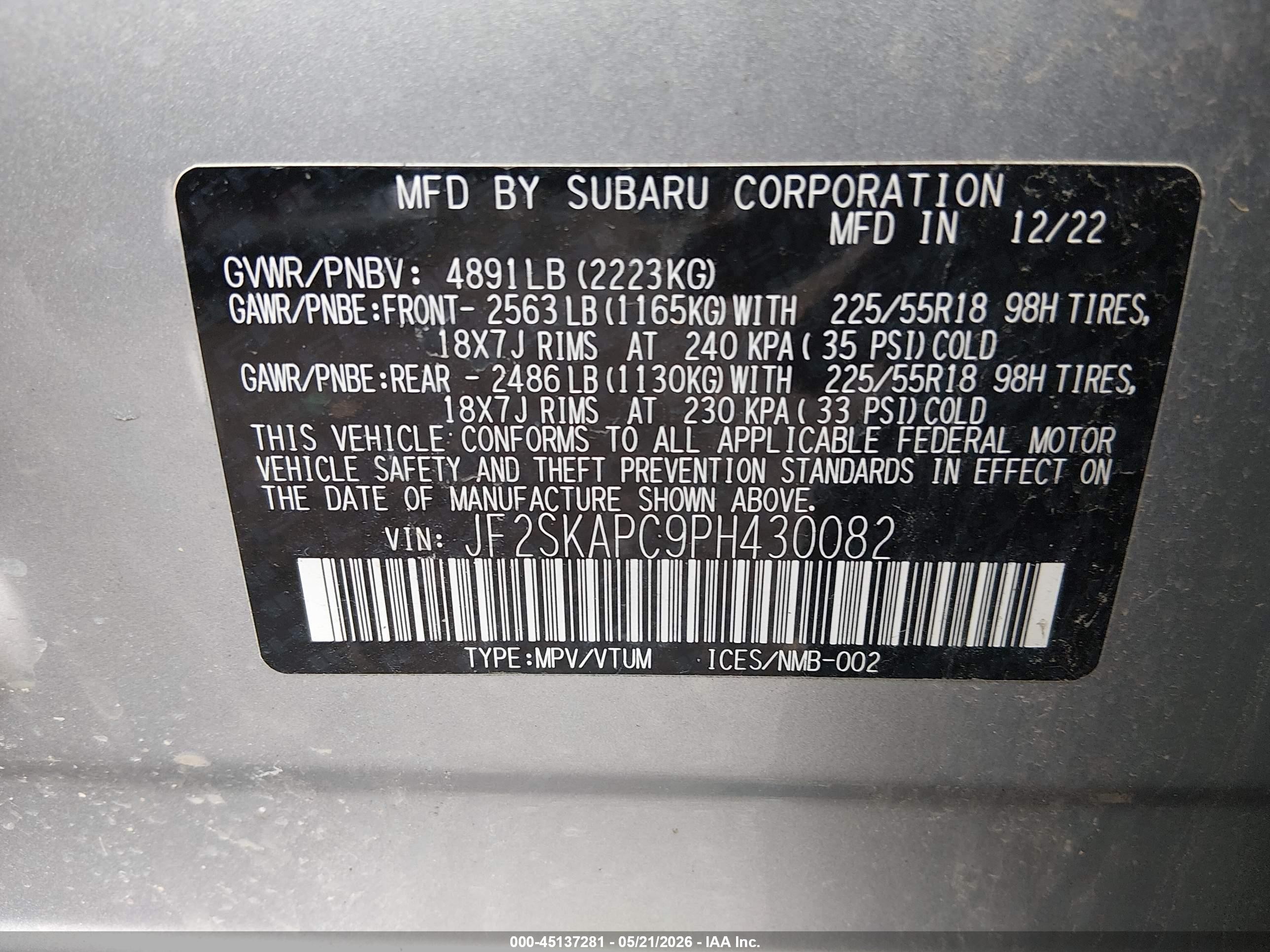 2023 Subaru Forester Limited Silver vin: JF2SKAPC9PH430082