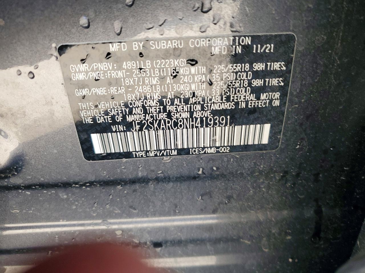 2022 Subaru Forester Touring Charcoal vin: JF2SKARC8NH419391