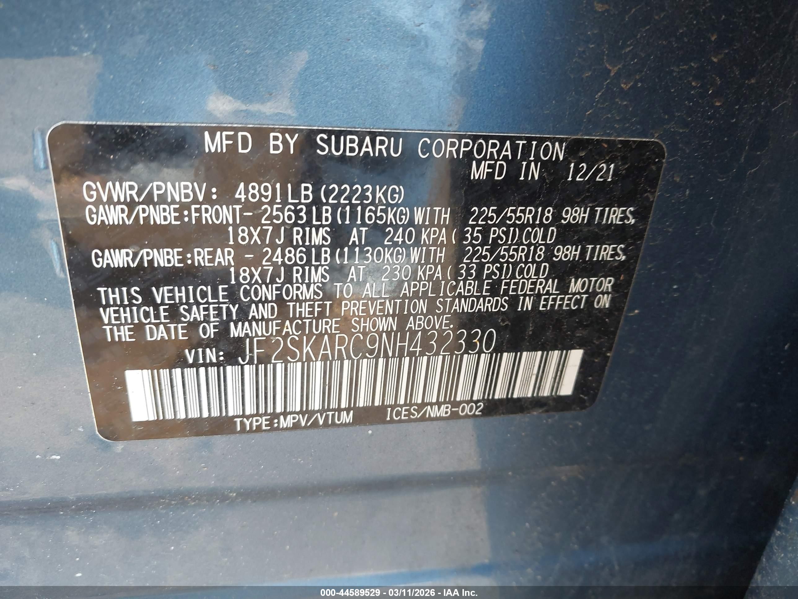 2022 Subaru Forester Touring Blue vin: JF2SKARC9NH432330