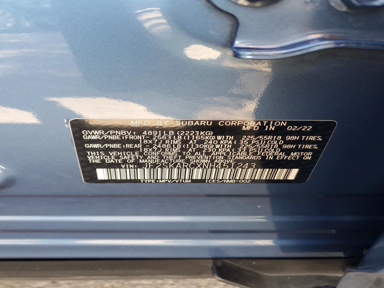 2022 Subaru Forester Touring Blue vin: JF2SKARCXNH451243