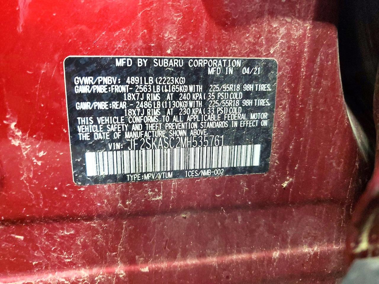 2021 Subaru Forester Limited Красный vin: JF2SKASC2MH535761