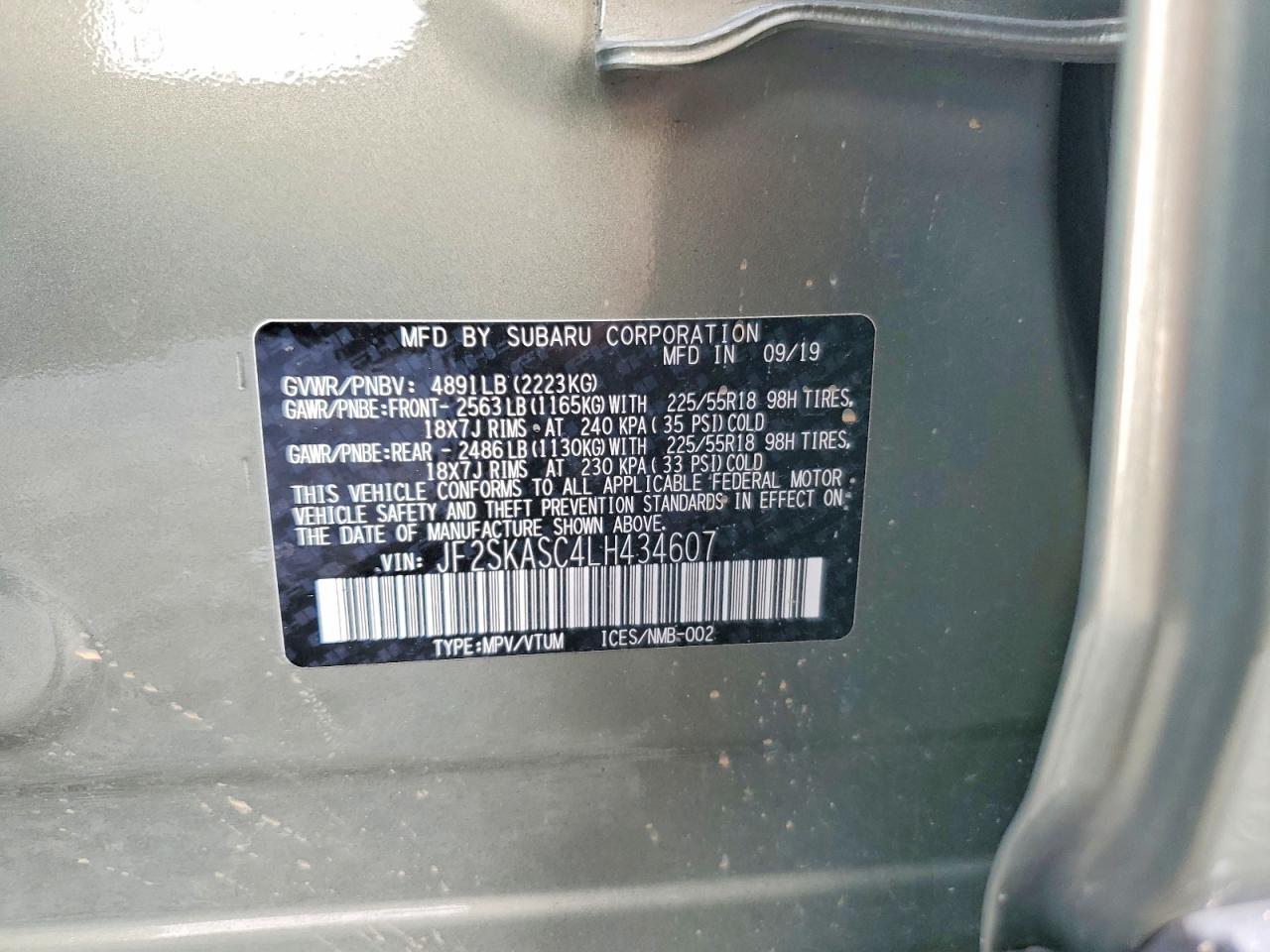 2020 Subaru Forester Limited Green vin: JF2SKASC4LH434607