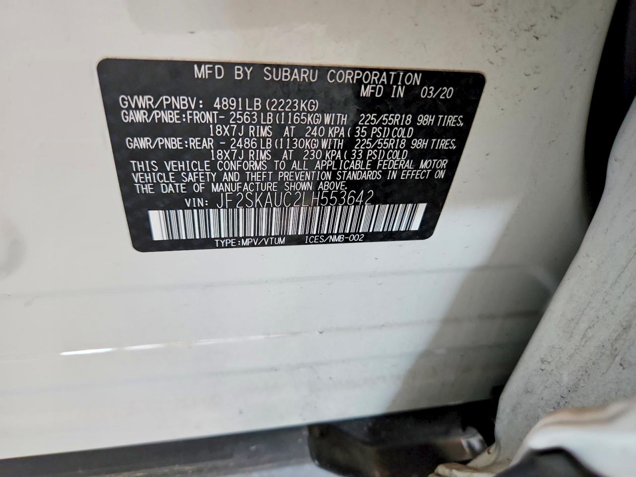 2020 Subaru Forester Limited White vin: JF2SKAUC2LH553642