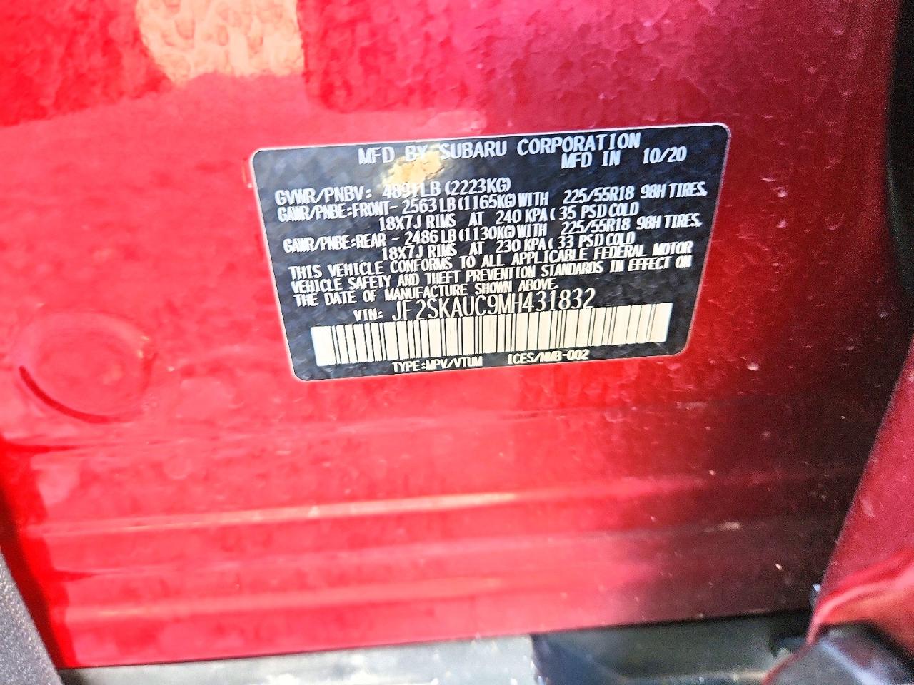 2021 Subaru Forester Limited Red vin: JF2SKAUC9MH431832