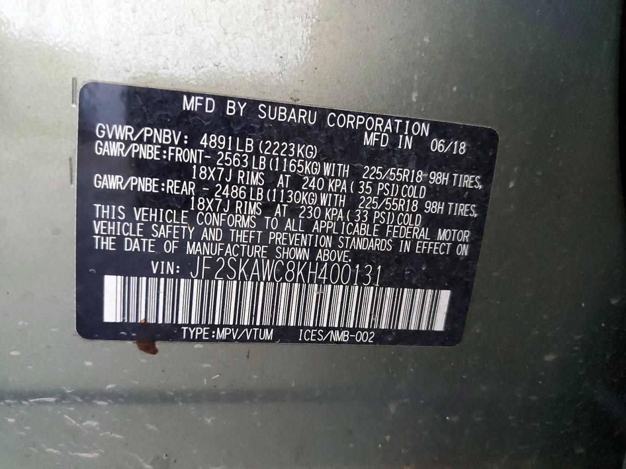 2019 Subaru Forester Touring Green vin: JF2SKAWC8KH400131