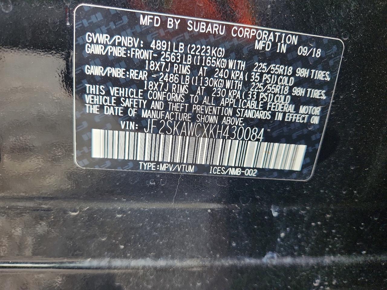 2019 Subaru Forester Touring Black vin: JF2SKAWCXKH430084