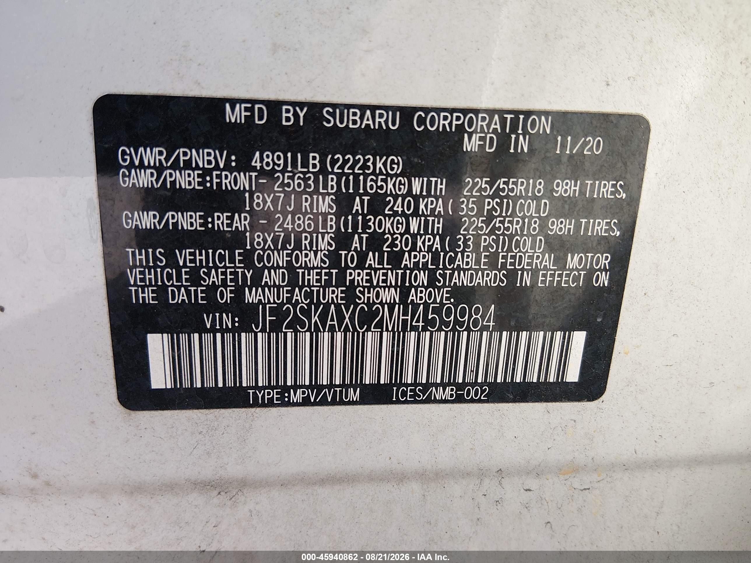 2021 Subaru Forester Touring White vin: JF2SKAXC2MH459984