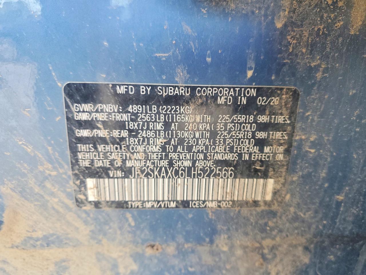 2020 Subaru Forester Touring Blue vin: JF2SKAXC6LH522566