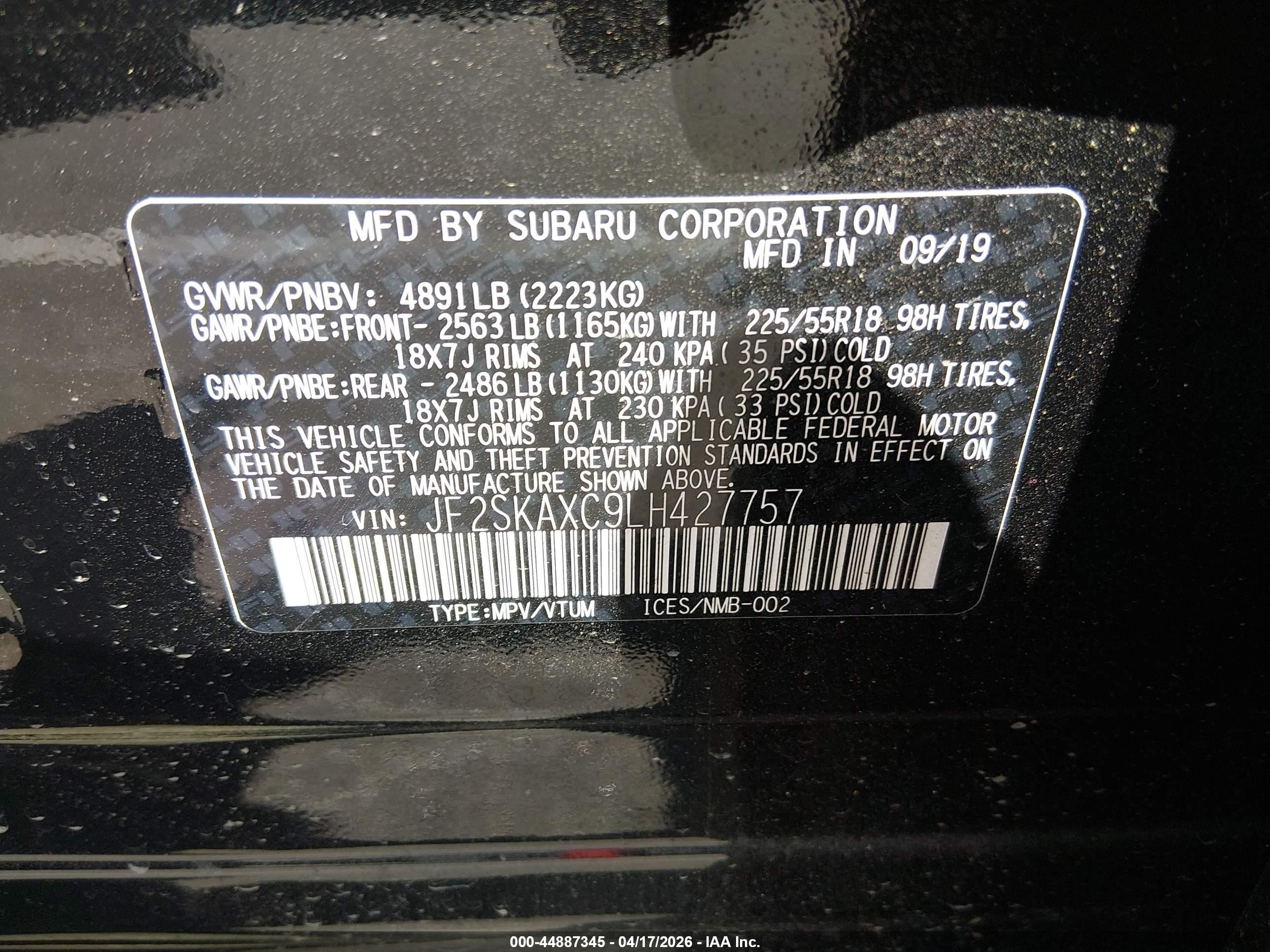 2020 Subaru Forester Touring Black vin: JF2SKAXC9LH427757