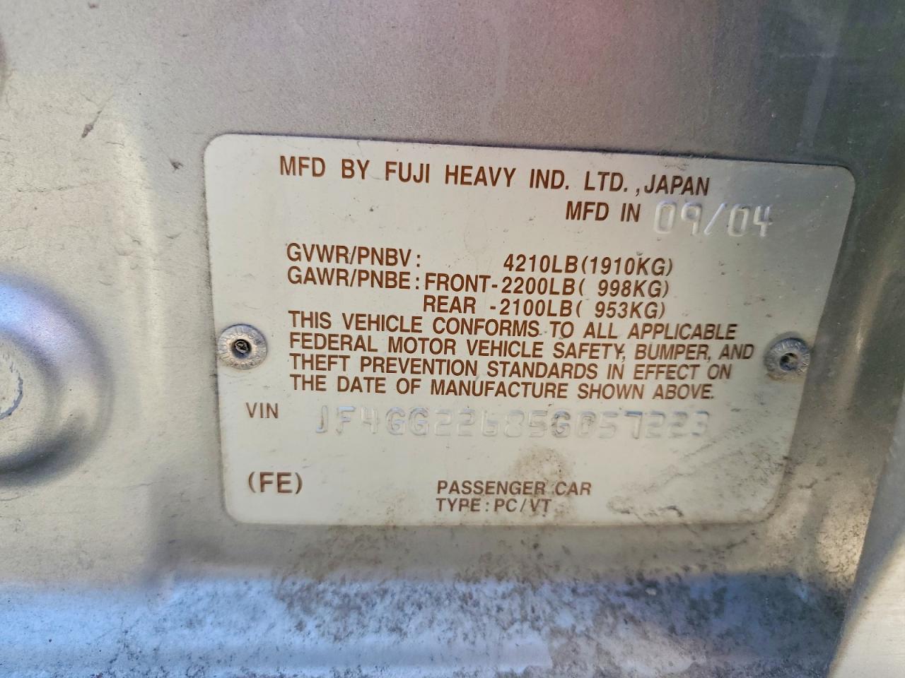2005 Saab 9-2 Aero Silver vin: JF4GG22685G057223
