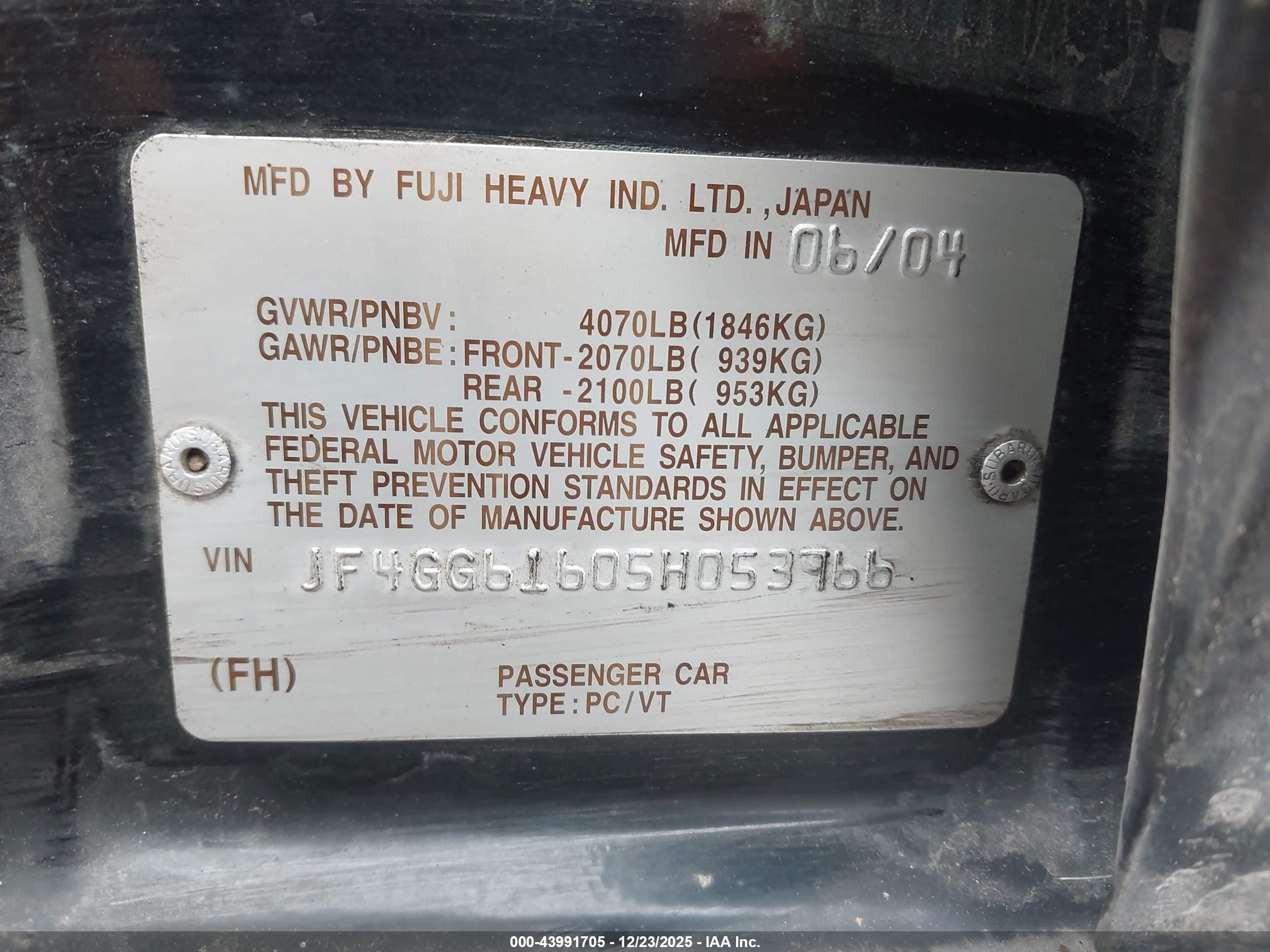2005 Saab 9-2x Linear Черный vin: JF4GG61605H053766