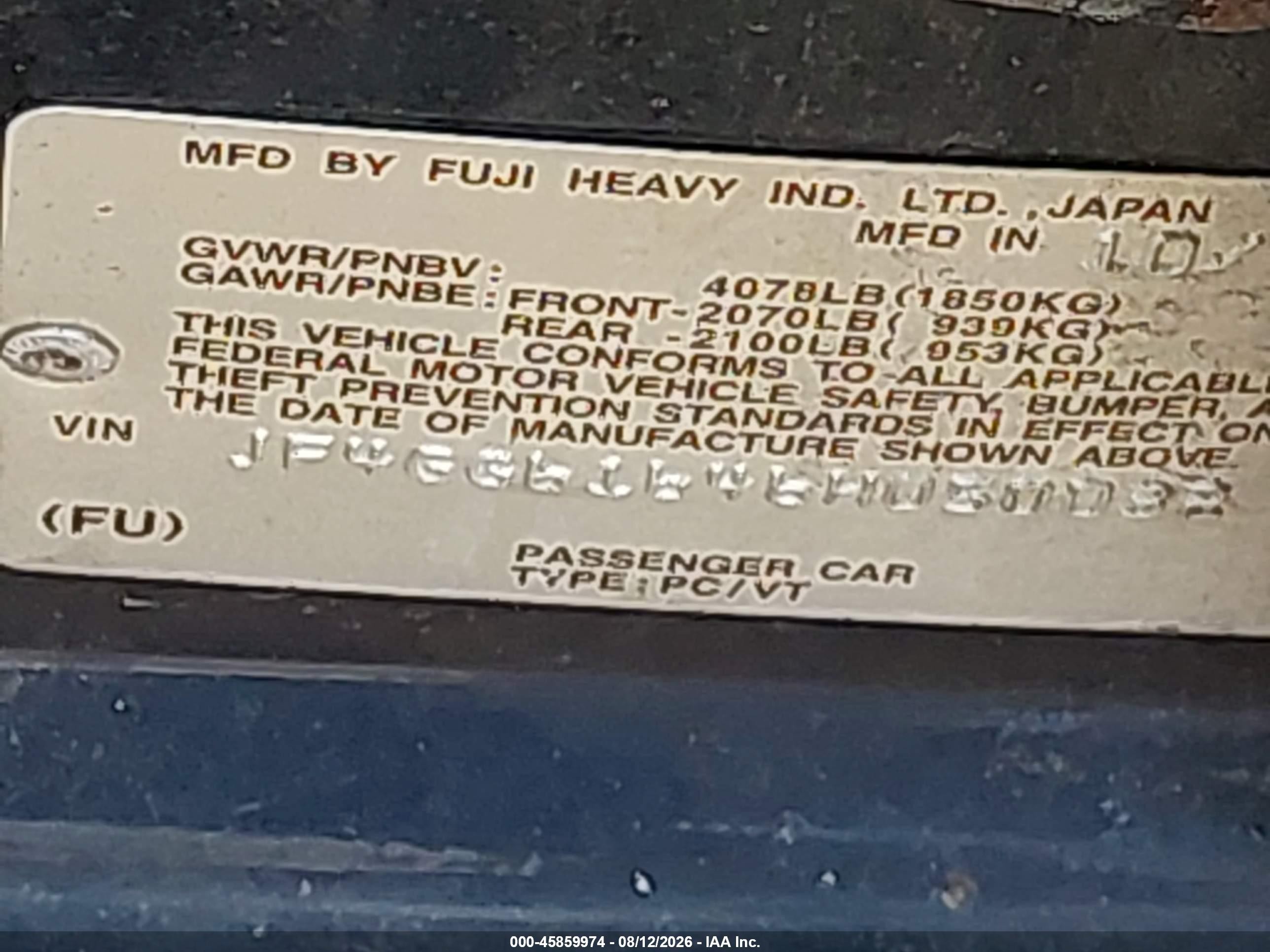 2006 Saab 9-2x 2.5i Черный vin: JF4GG61646H050032