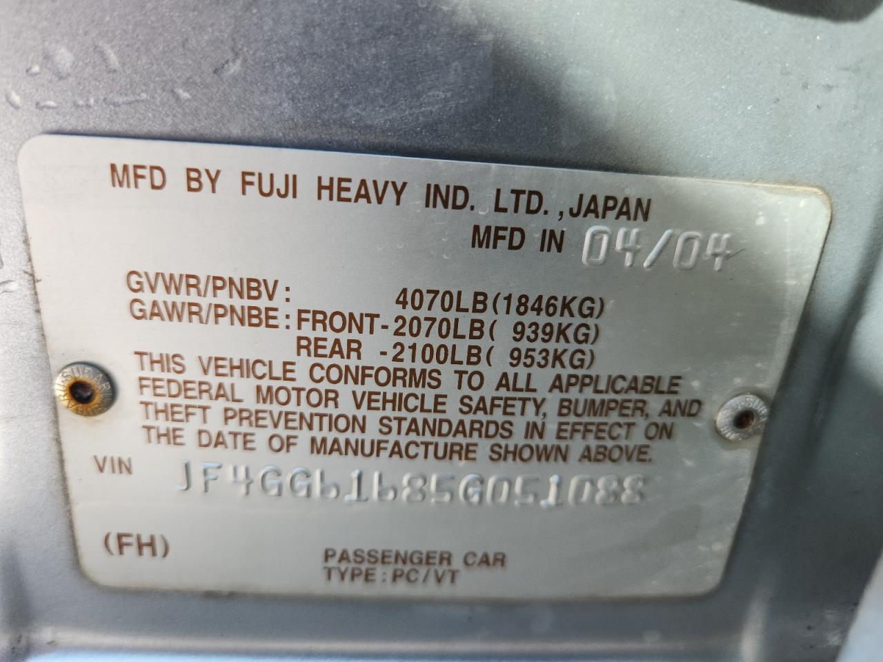 2005 Saab 9-2 Linear Silver vin: JF4GG61685G051088