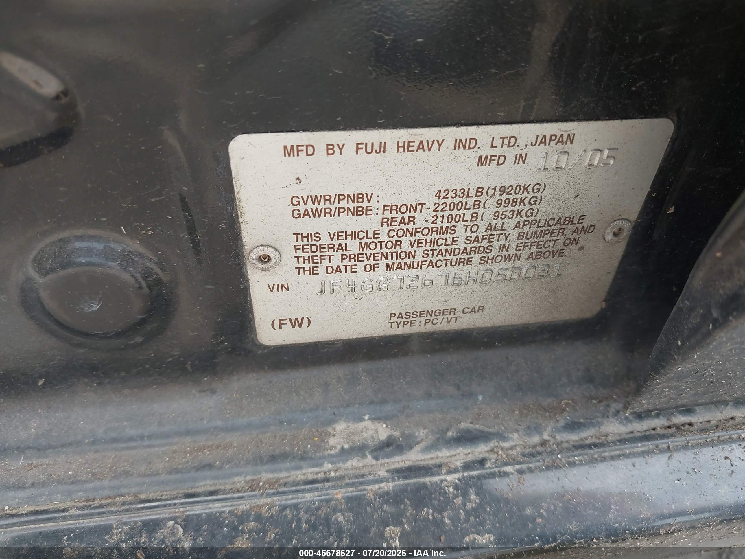 2006 Saab 9-2x Aero Черный vin: JF4GG72676H050031