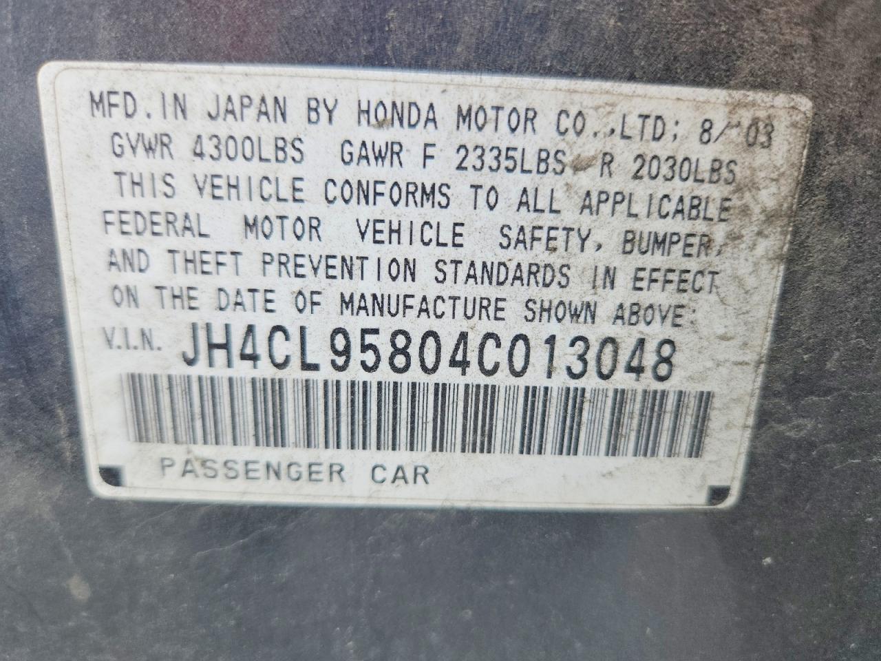 2004 Acura Tsx Gray vin: JH4CL95804C013048