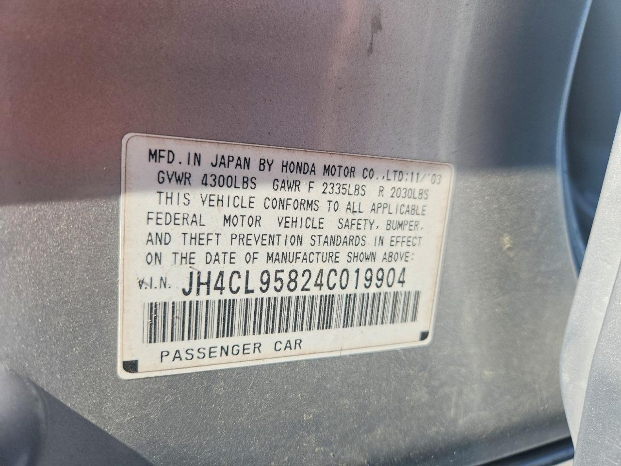 2004 Acura Tsx Silver vin: JH4CL95824C019904