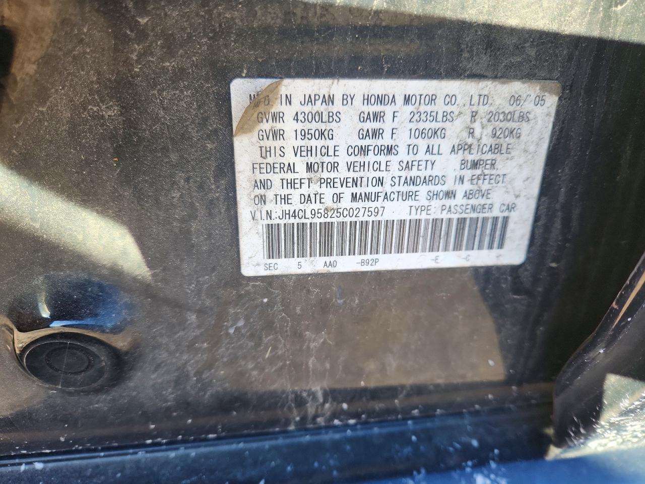 2005 Acura Tsx Black vin: JH4CL95825C027597