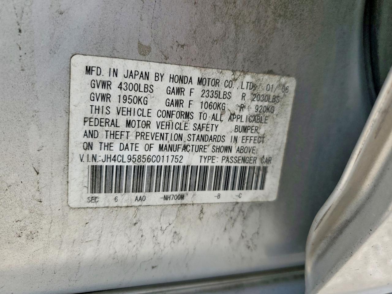 2006 Acura Tsx Silver vin: JH4CL95856C011752