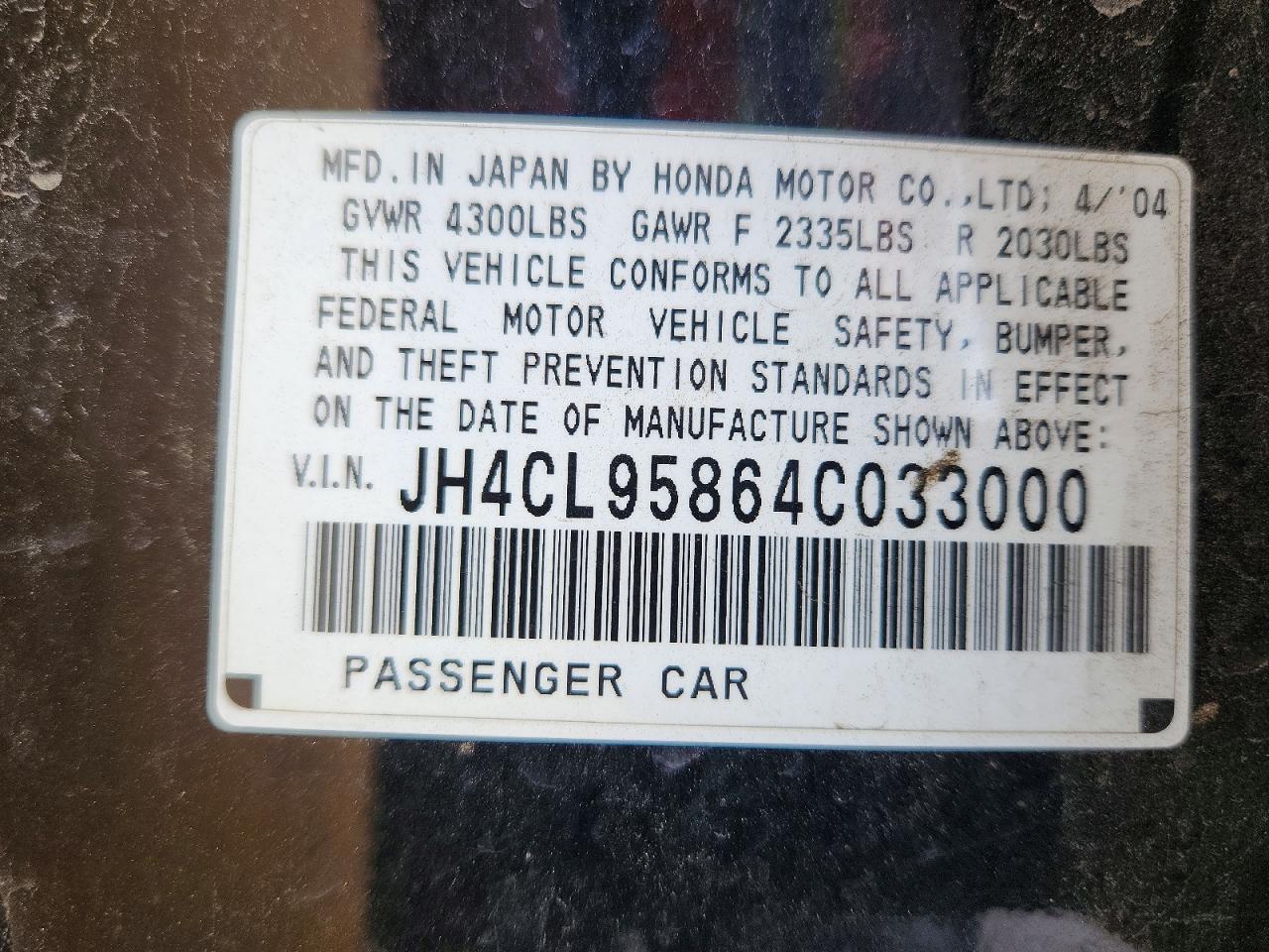 2004 Acura Tsx Black vin: JH4CL95864C033000