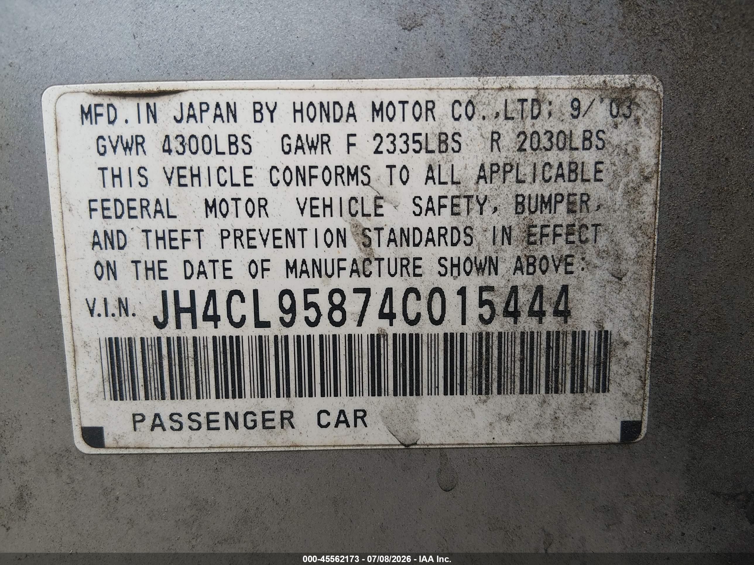 2004 Acura Tsx   Silver vin: JH4CL95874C015444