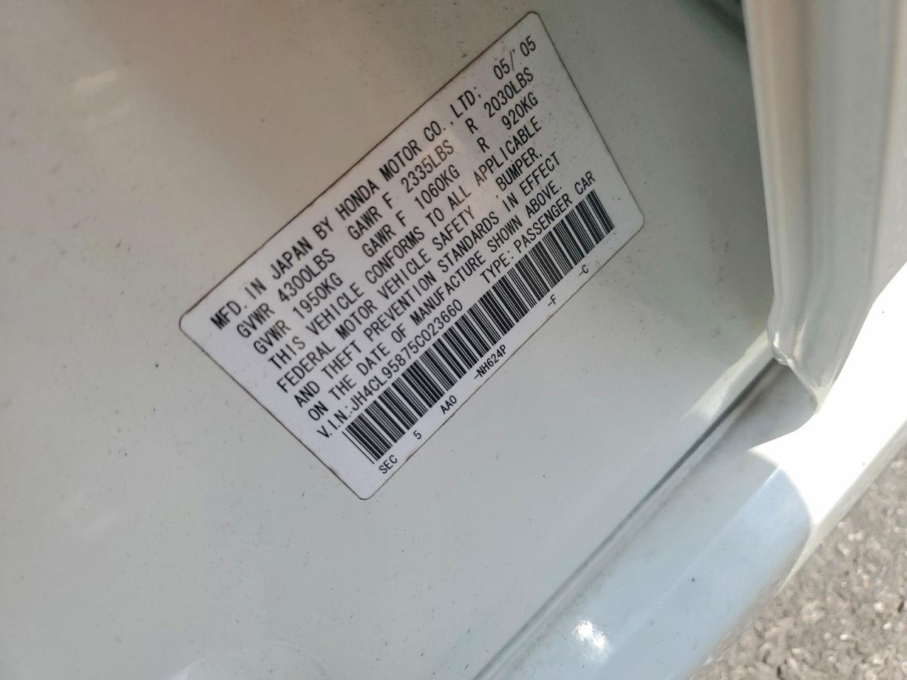 2005 Acura Tsx White vin: JH4CL95875C023660