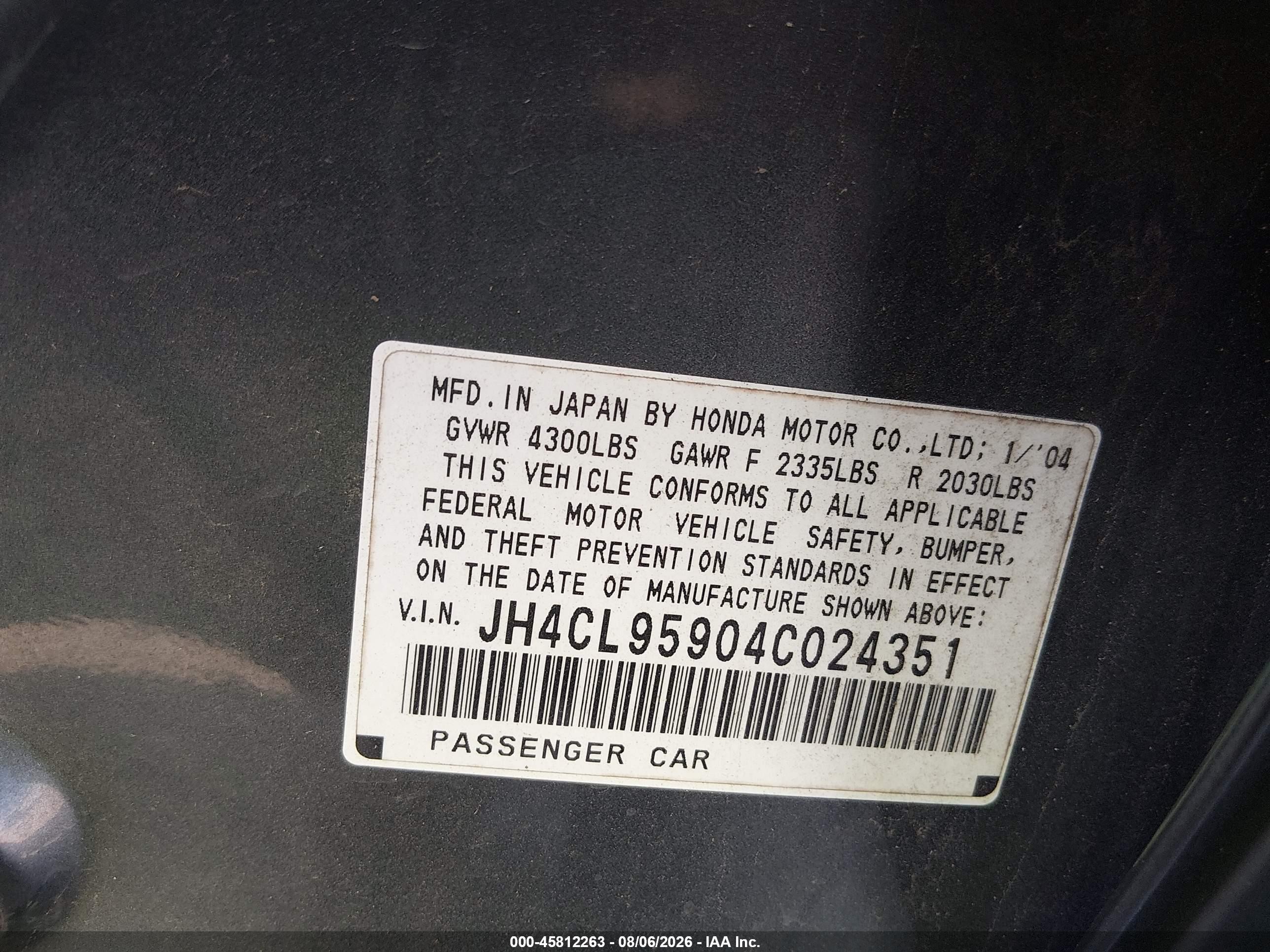 2004 Acura Tsx Gray vin: JH4CL95904C024351