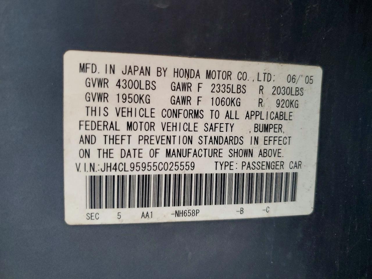 2005 Acura Tsx Blue vin: JH4CL95955C025559