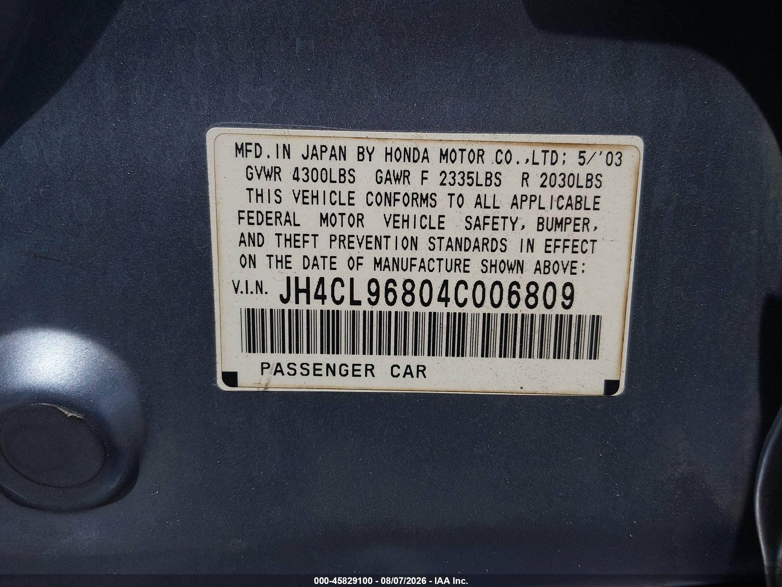 2004 Acura Tsx   Silver vin: JH4CL96804C006809