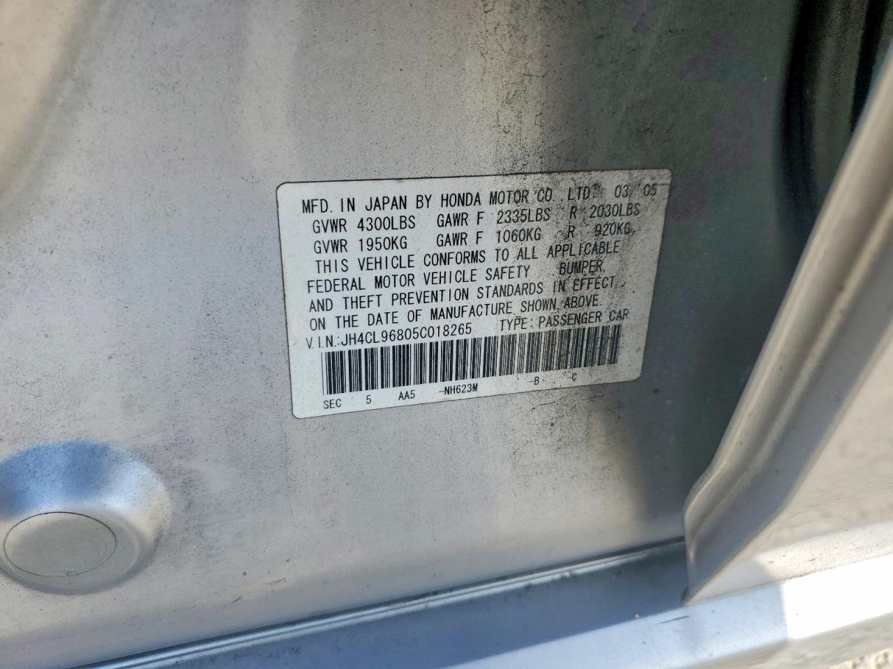2005 Acura Tsx Серебряный vin: JH4CL96805C018265