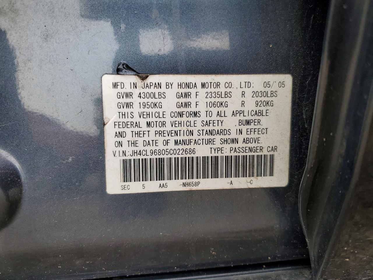 2005 Acura Tsx Черный vin: JH4CL96805C022686