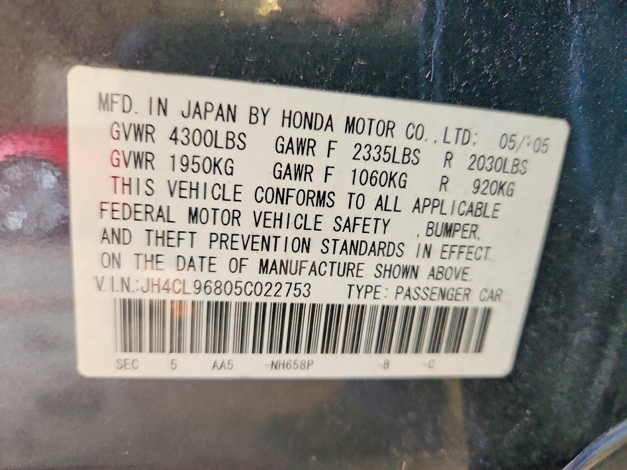 2005 Acura Tsx Gray vin: JH4CL96805C022753