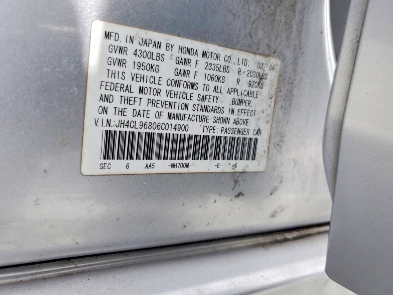 2006 Acura Tsx Серебряный vin: JH4CL96806C014900