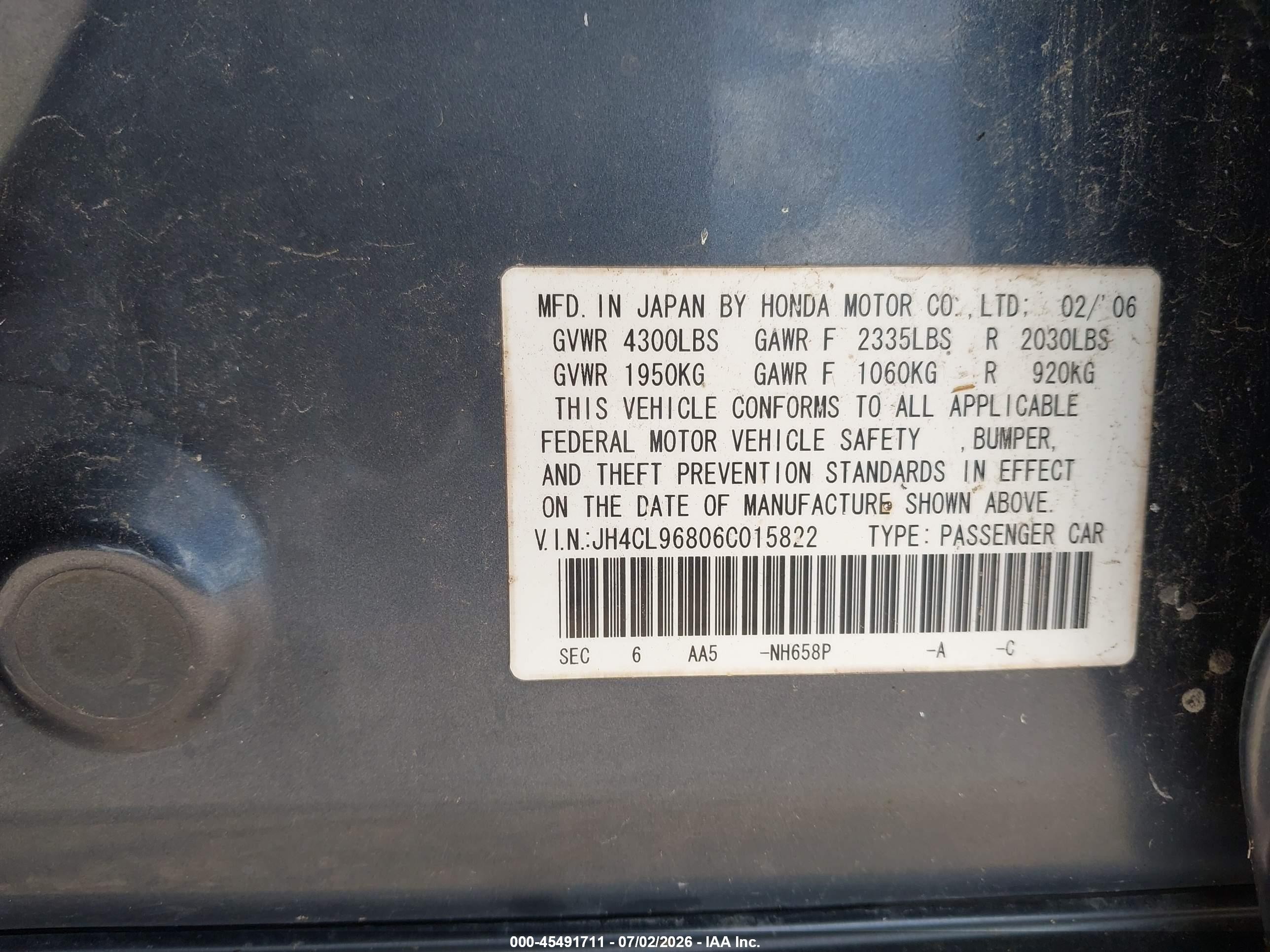 2006 Acura Tsx   Gray vin: JH4CL96806C015822
