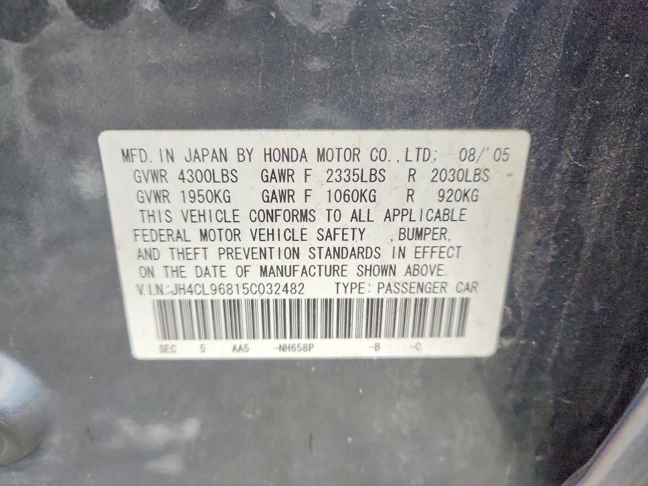 2005 Acura Tsx Синий vin: JH4CL96815C032482