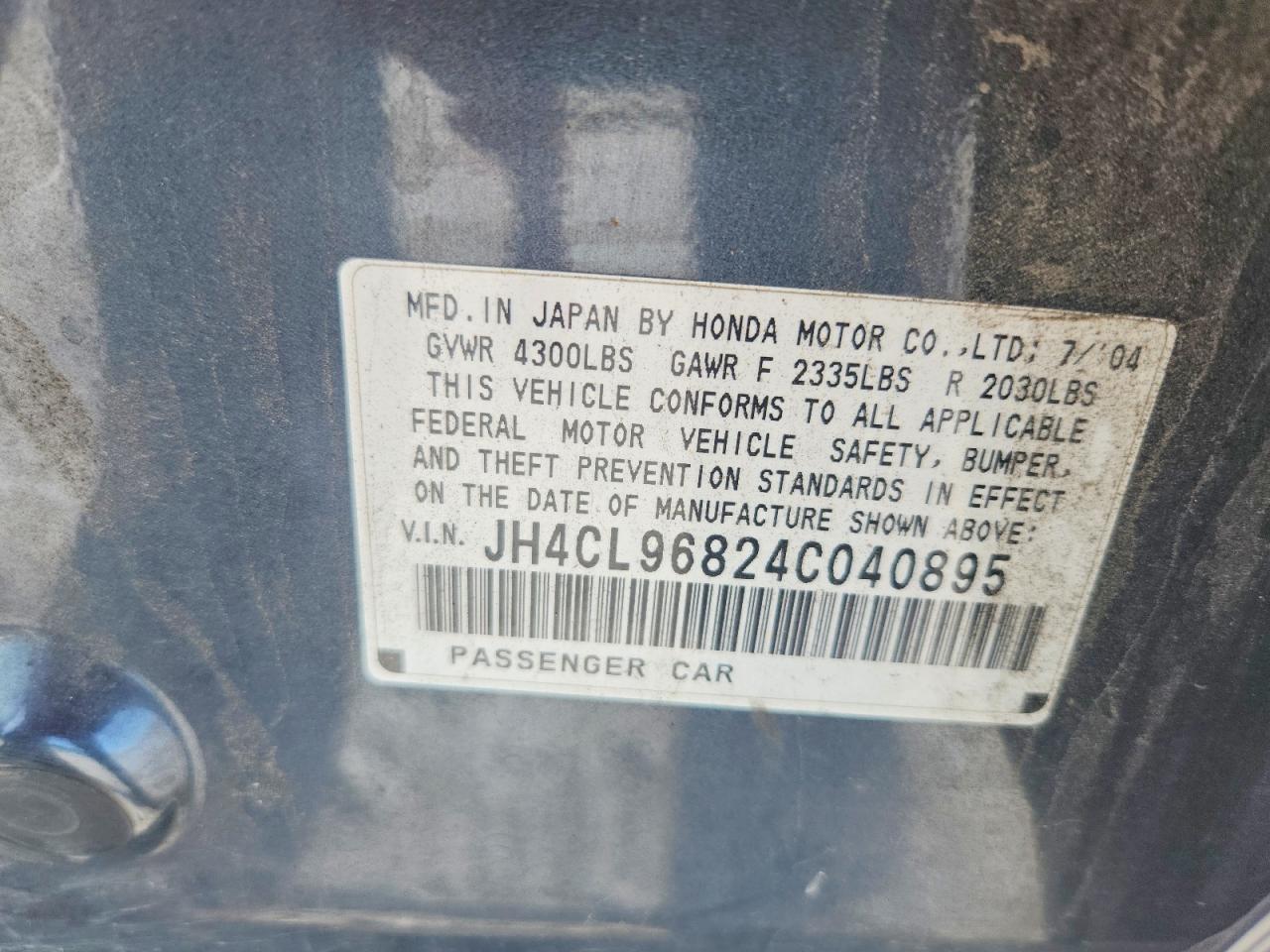 2004 Acura Tsx Gray vin: JH4CL96824C040895