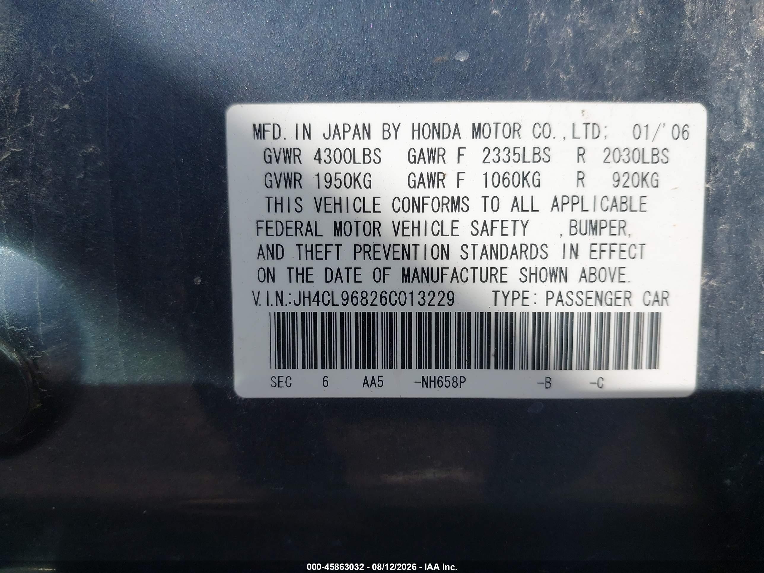 2006 Acura Tsx   Gray vin: JH4CL96826C013229