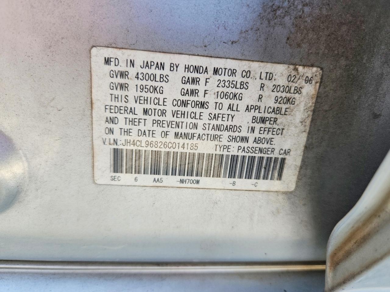 2006 Acura Tsx Silver vin: JH4CL96826C014185