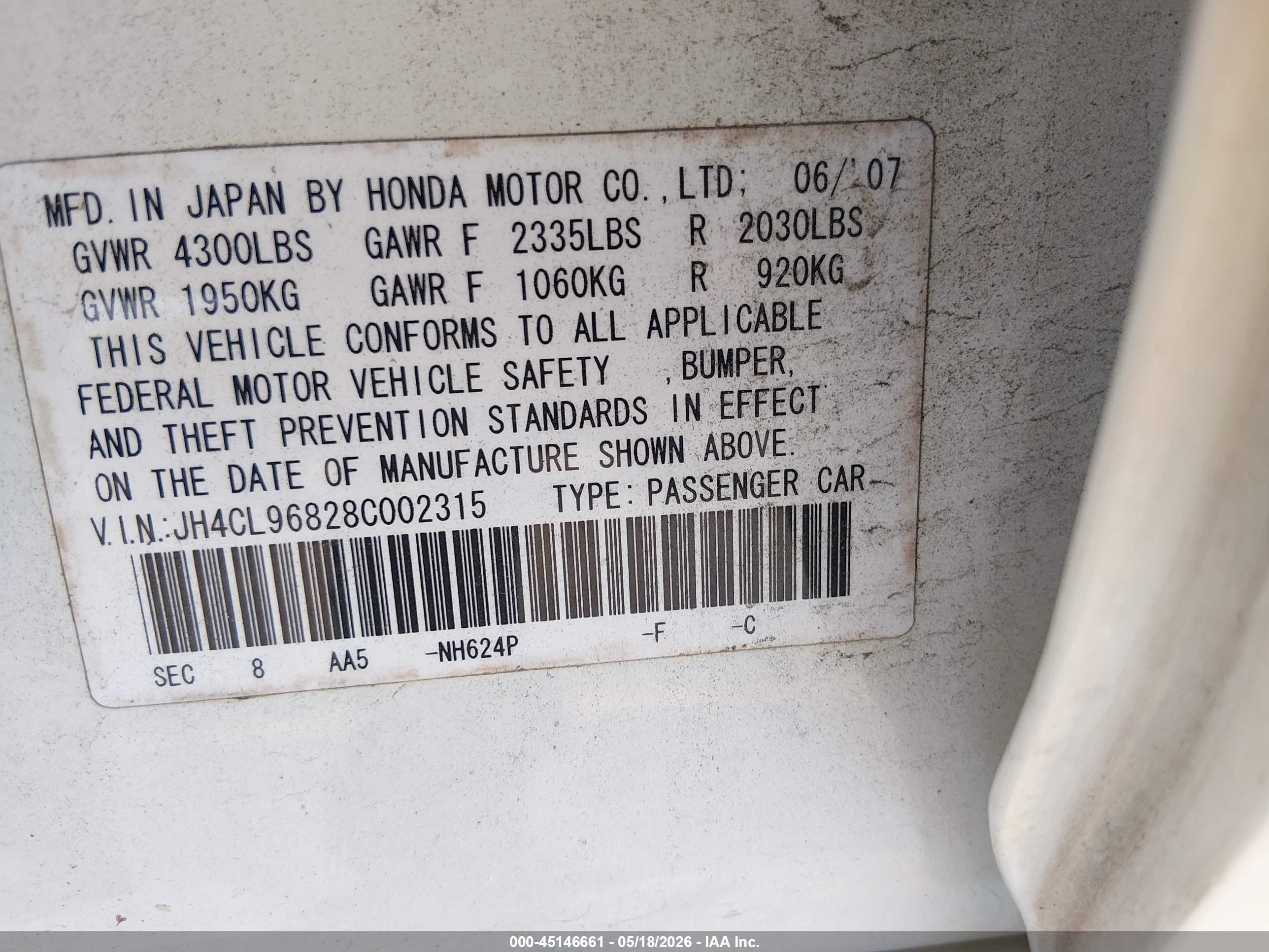 2008 Acura Tsx   Белый vin: JH4CL96828C002315