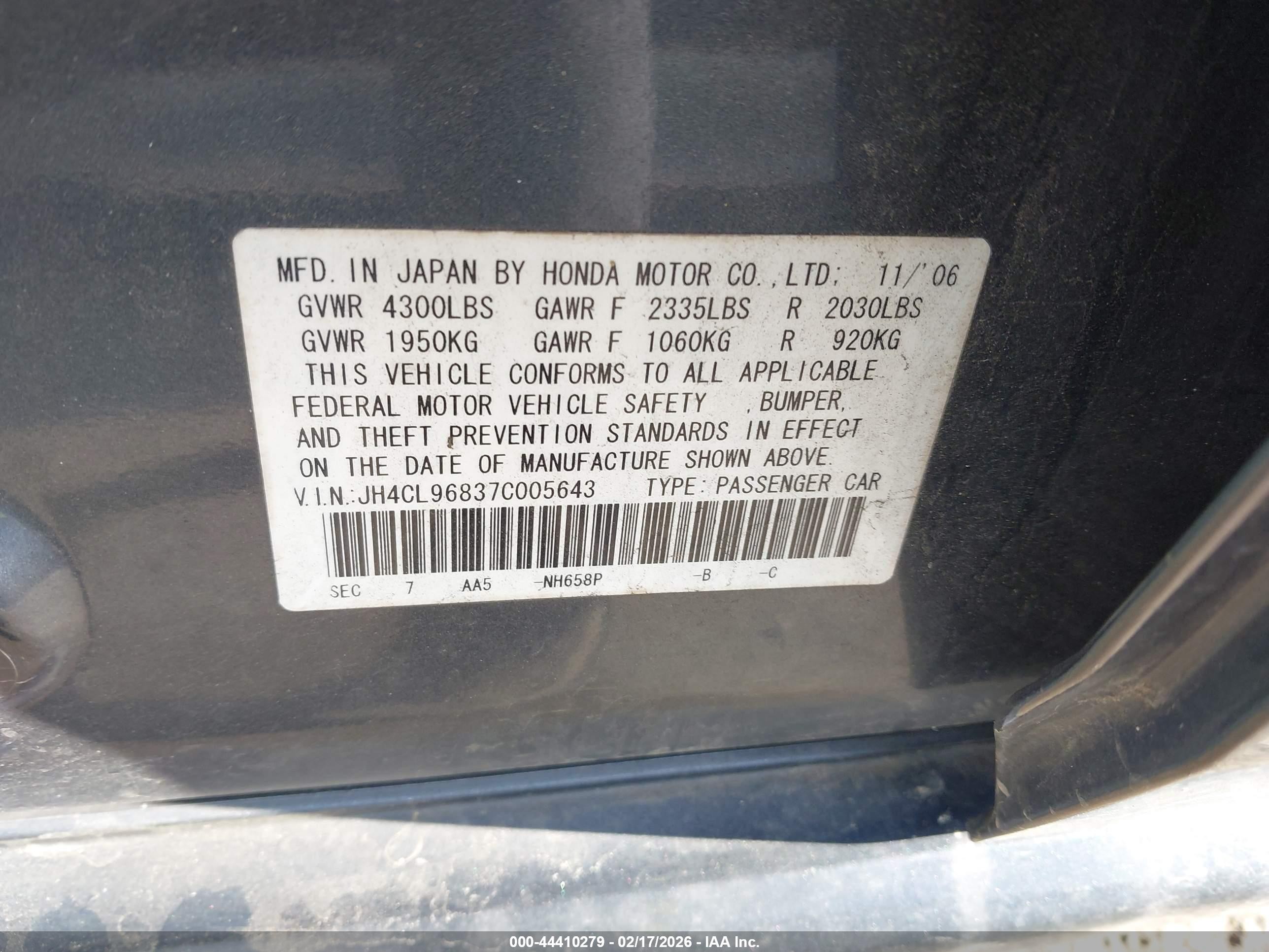 2007 Acura Tsx   Green vin: JH4CL96837C005643