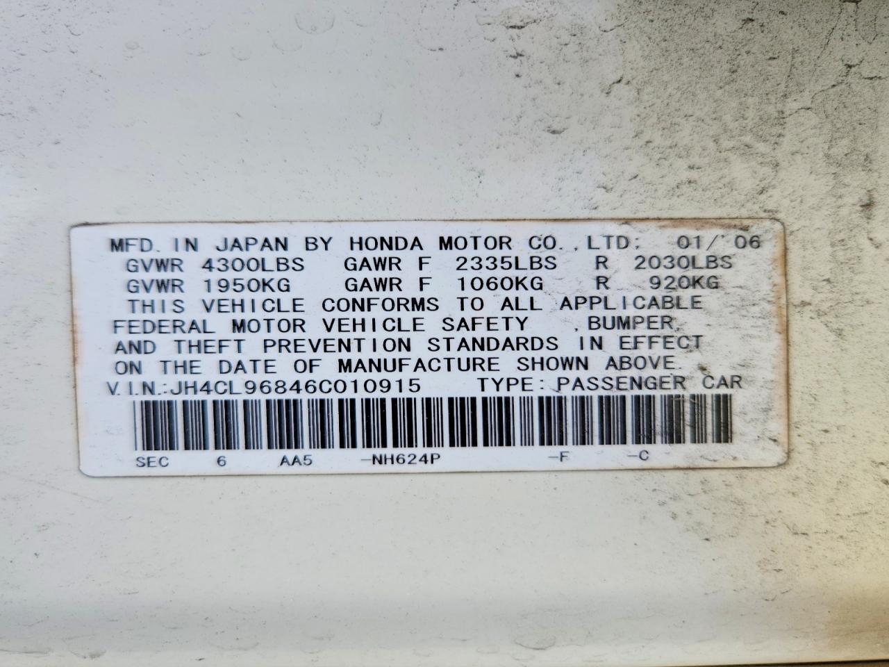 2006 Acura Tsx White vin: JH4CL96846C010915