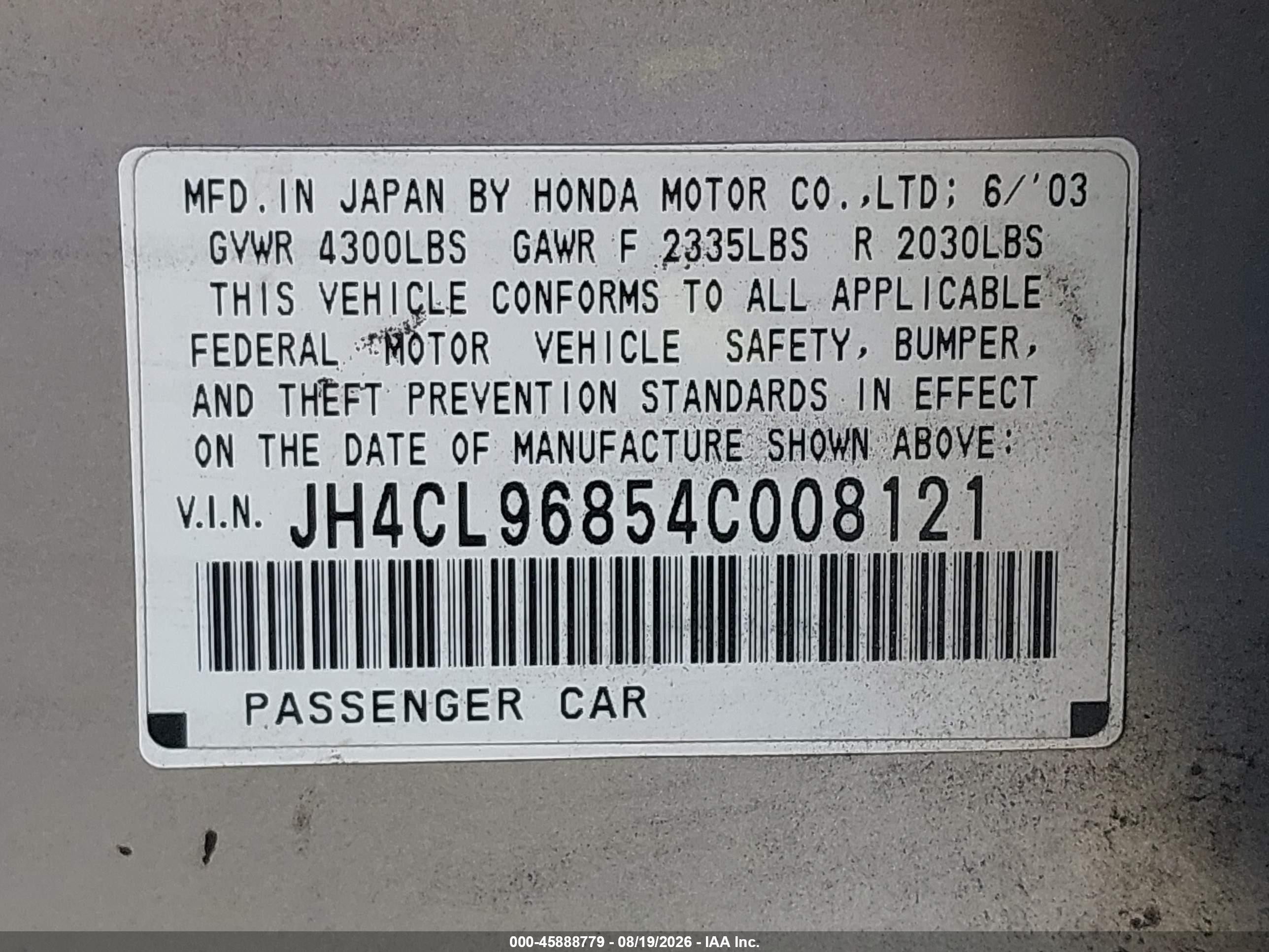 2004 Acura Tsx   Gray vin: JH4CL96854C008121