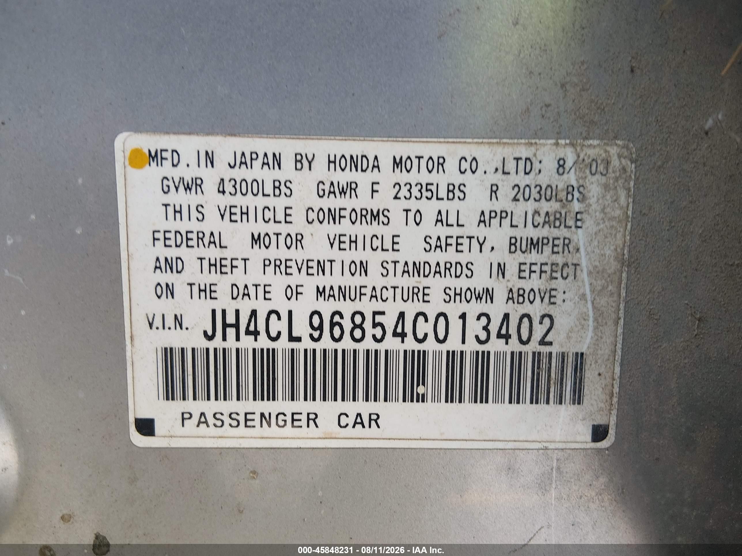 2004 Acura Tsx   Silver vin: JH4CL96854C013402