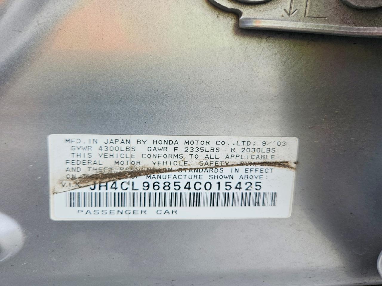 2004 Acura Tsx Silver vin: JH4CL96854C015425