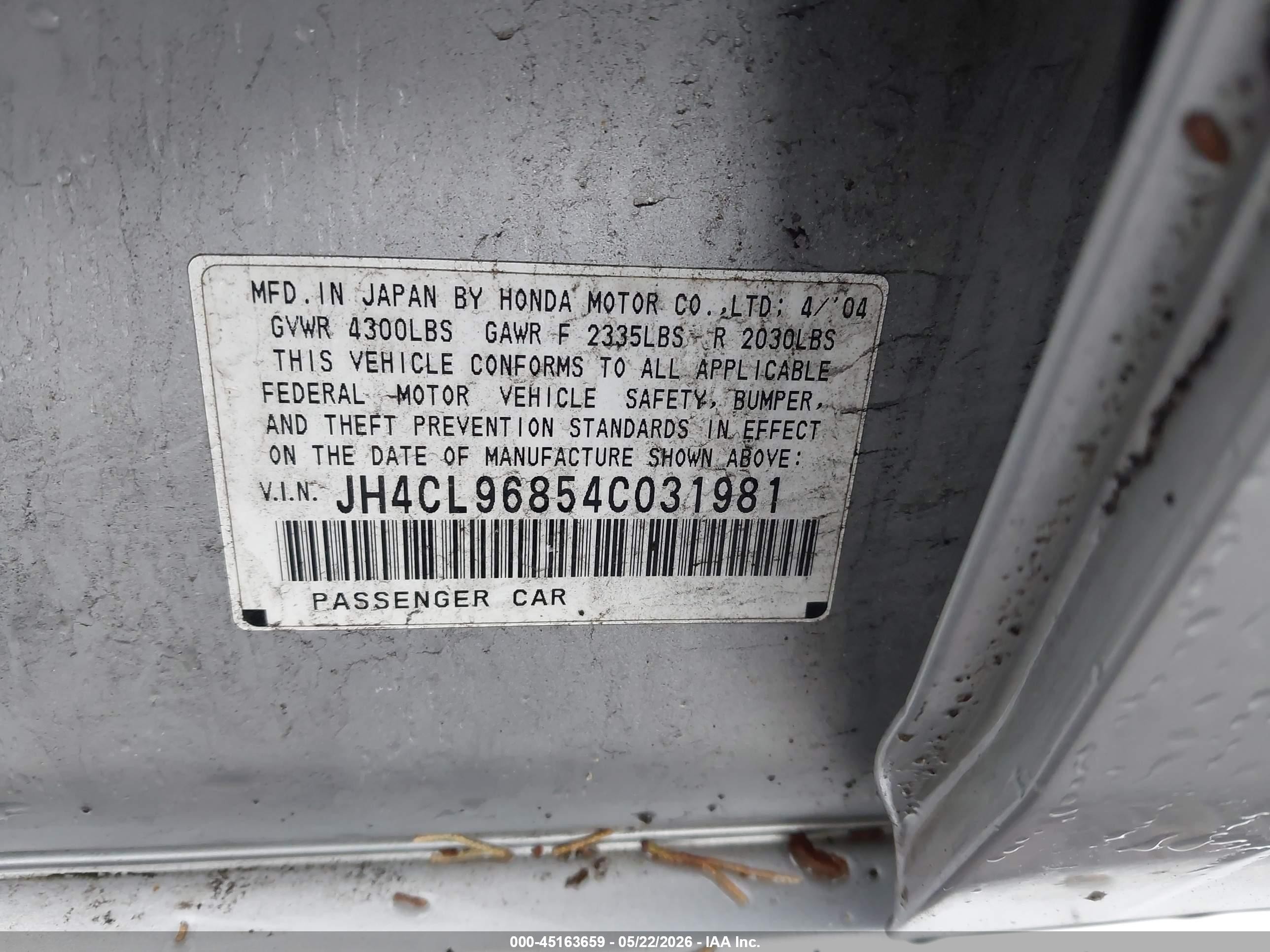 2004 Acura Tsx   Silver vin: JH4CL96854C031981